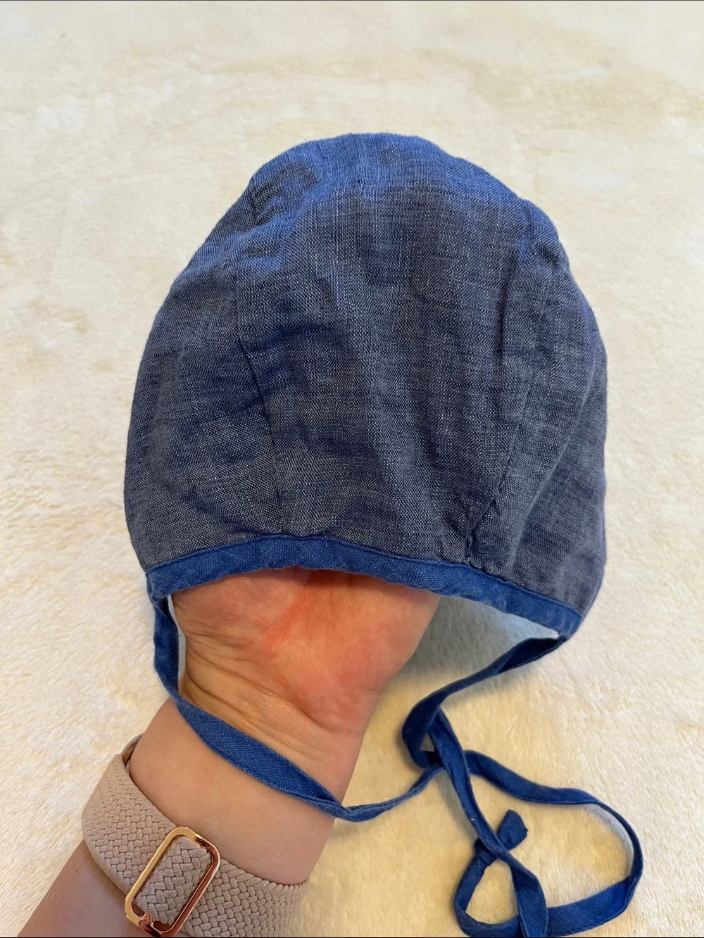 Briar | 6-12 Mo. Baby Blue Cotton Tie Bonnet